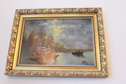 Oil painting, painting of ships, sailor in old frame, marked wellner