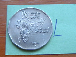INDIA 2 RÚPIA 1994 (National Integration), (kis pont/gyémánt): Mumbai, Réz-nikkel TÉRKÉP #L