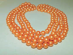Narancs- Pezsgő fényű Shell Pearl Extra Hosszú Gyöngysor Nyaklánc - 146 cm-es!