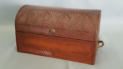 Old leather jewelery wooden box, jewelry box, treasure chest
