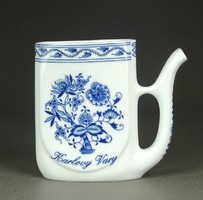 1F654 Kék virágmintás porcelán füles ivópohár kúrapohár fürdőpohár Karlovy Vary emlék