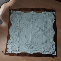 Antique white tablecloth with maderia embroidery, beautiful pattern, fabric batiste, square shape