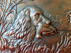 Vadász kutya jelenetes bronz kép, falikép (nem kicsi!)