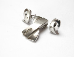 Modern silver pendant earrings set