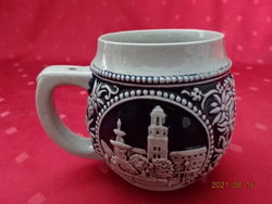 German glazed ceramic pitcher, printed pattern, height 8.5 cm. He has!