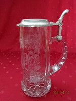 Glass beer mug with tin lid, half liter, height 22 cm. He has!