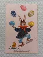 Régi húsvéti képeslap zsonglőr nyuszis levelezőlap