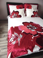 Huge burgundy red silk flower bedding set 5 pieces