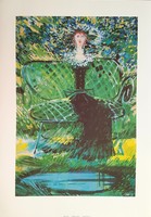 Kass János - Zöld ruhás hölgy 58 x 38 cm színes nyomat