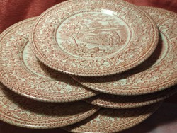 6 db. angol,  jelenetes, vastag porcelán, sütis tányér