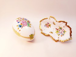 Herend Victorian patterned egg bonbonier and leaf bowl
