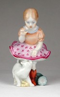 1F608 Régi Herendi kislány cicával porcelán figura 12 cm