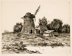 Michael Gácsi (1926-1987): old mill - original etching