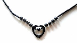 Fekete HEMATIT ásvány, kő nyaklánc, nyakék, gyöngysor, ékszer, szív alakú
