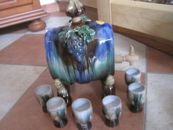 Magnificent, Glazed Ceramic Jug with 6 Glasses!