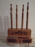 Pen holder + 4 pens wood - inlaid - old - Austrian - 26 x 15 x 5.5 cm - 16 cm - replaceable insert