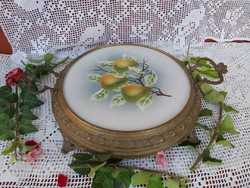 Beautiful Footed Fruit and Pear Faience Placemat, Rare Faience Beauty