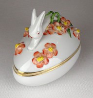 1F805 Régi húsvéti tojás alakú Herendi porcelán bonbonier nyuszival