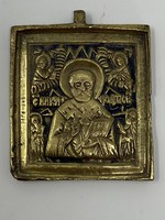 Kis méretű Szent Miklóst ábrázoló réz utazó ikon - CZ