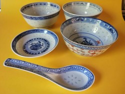 5 pcs Chinese rice grain porcelain together