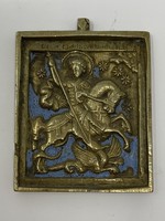 Kis méretű réz utazó ikon Sárkányölő Szent György képével - CZ