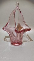 Czech glass rosé amethyst colored basket offering candy