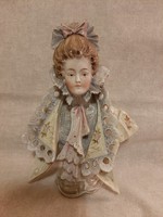 Antik barokk női porcelán büszt 20 cm