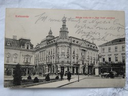 Antik képeslap/fotólap Kolozsvár Mátyás király-tér a New York palotával, Tauffer Dezső üzlete 1911