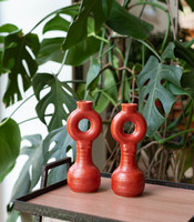 Retro kerámia gyertyatartó pár - narancssárga iparművész kerámiák