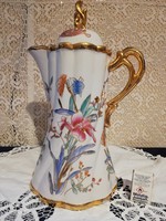Eladó antik porcelán kézzel festett, virágos, vastagon aranyozott, kapitális méretű fedeles kanna!
