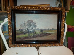 Zombory Lajos festmény, olaj, vászon, gyönyörű keret, 38x58 cm+keret