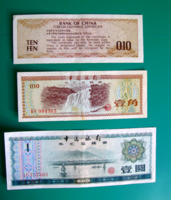 KÍNA –1979 - 3 db-os Foreign Exchange Certificates Bankjegy lot - 10 Fen és 1 Yüan