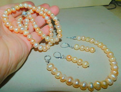 Champagne Champagne Genuine Pearl Jewelry Set - Necklace Bracelet - Earrings