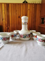 Hand-painted Kalocsai porcelain wine set with large glasses