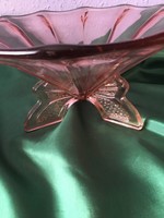 Rózsaszín üveg kínáló ,tálal˙( 25 cm)