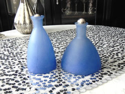 Régi kézműves kék üveg palack 2 db
