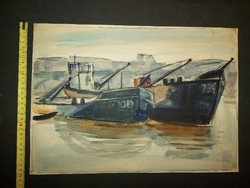 Farkas Lídia (1910-1985) kétoldalas akvarell festménye, 42x30 cm, papír