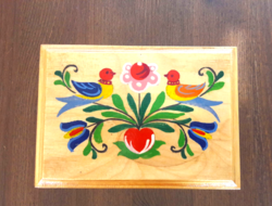 Chodovia domazlice Czech antique, hand-painted, marked, folk wooden box with lid, jewelry holder, chest