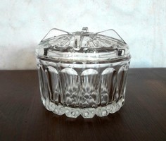 Retro thick-walled bonbonnier with cut glass lid, sugar holder, jewelry holder