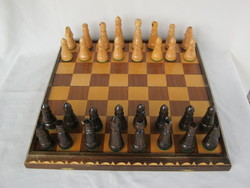 Retro ... Wooden chess set with carved weighted pieces