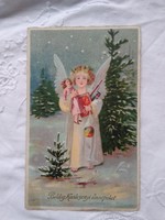 Antik litho/litográfiás képeslap/üdvözlőlap, angyalka, baba, Karácsony 1929