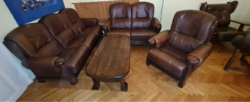 Oak Living or Office Furniture Set with Leather Upholstery