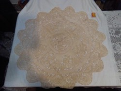 Old handmade crocheted round tablecloth, tablecloth - ecru