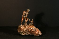Carl Kauba Kincskereső Bécsi Bronz Szobor 1920. Treasure Seeker Aranyásó