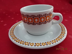 Lowland porcelain coffee cup + placemat, yellow checkered. He has!