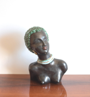 Retro kerámia büszt - art deco néger nő szobor - Izsépy stílus - fekete asszony