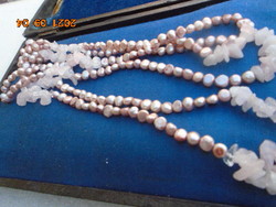 100% Natural old noble rose quartz necklace and true pearl milky length: 106 cm