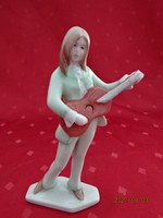 Aquincum porcelain figural statue, girl playing guitar, height 16 cm. He has!