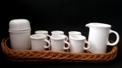 6 Eyes. White gallery ceramic coffee set with wicker rattan