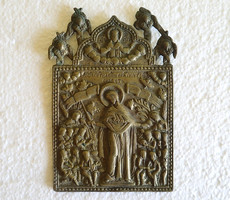 Régi, kis méretű réz utazó ikon vallási jelenettel
